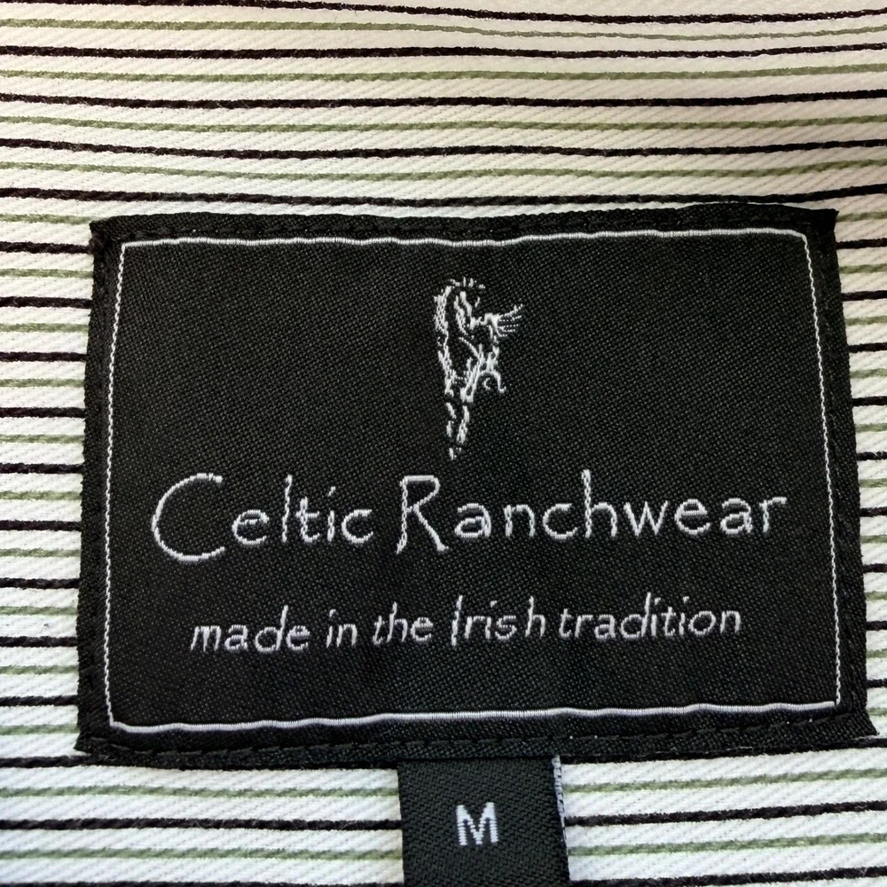 The‎ Celtic Ranch Grandfather Shirt Size Medium Striped Green Black Excellent